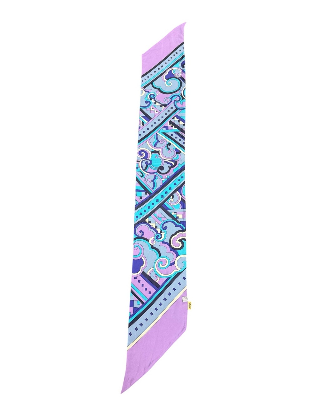 Purple Multi Geometric Print Silk Twill Scarf Skinny Bandeau Twilly Wrap